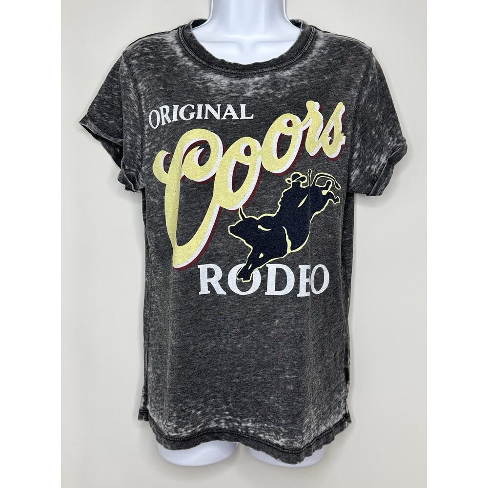 Coors Womens Rodeo Bull Tee S Gray Recycled Karma Western Punchy Cowgirl‎ Boho